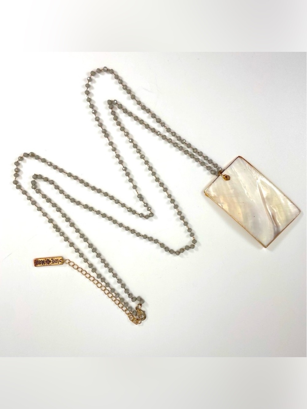 Jane Marie Gray Glass Beaded Gold Tone Chain Blister Mother of Pearl Necklace